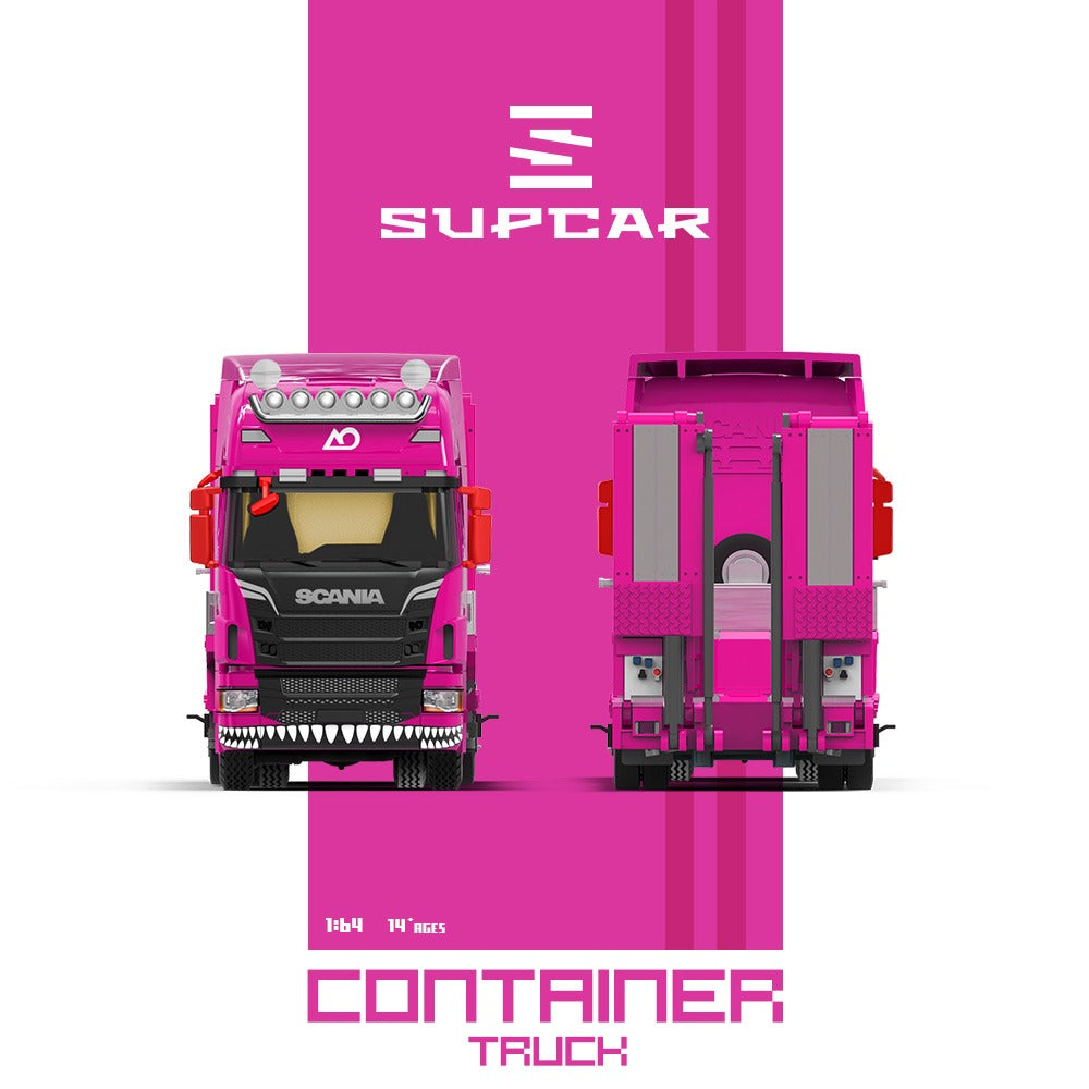 [PREORDER] Supcar - AO Racing Scania Flatbed Container Truck in Pink – 1:64 Supcar Diecast Model