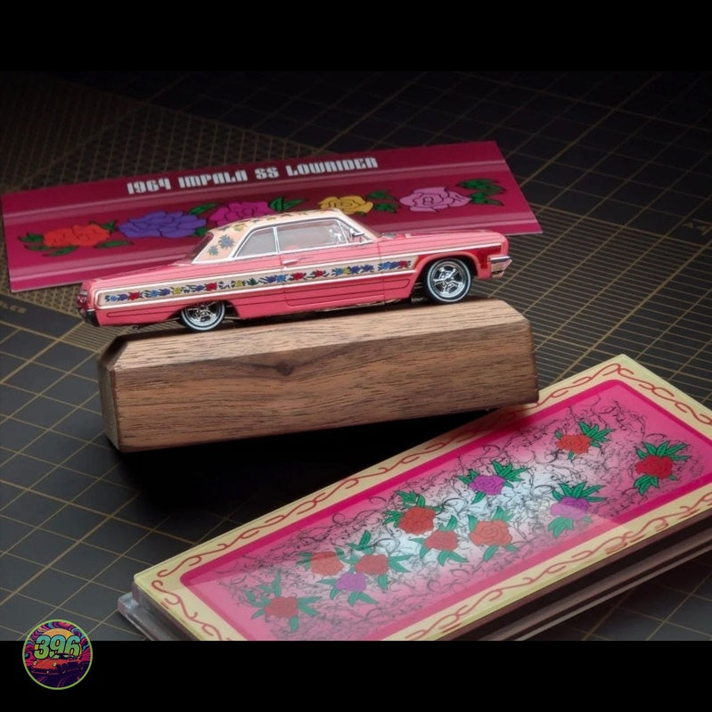 [PREORDER] 1964 Impala SS Lowrider – Pink with Roses Floral Livery – 1:64 Diecast Model