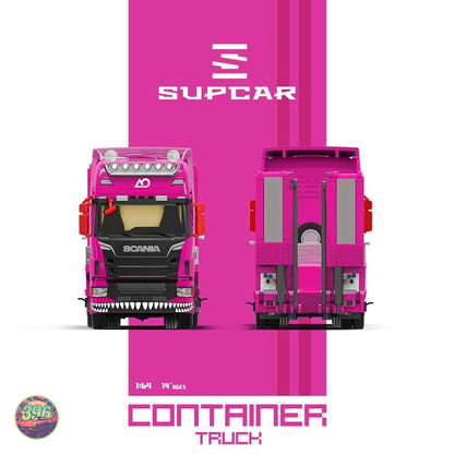 [PREORDER] Supcar - AO Racing Scania Flatbed Container Truck in Pink – 1:64 Supcar Diecast Model