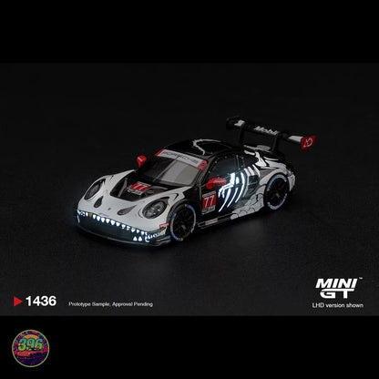 [PREORDER] Mini GT - Porsche 911 GT3 R #77 Livery in Black & White Shark Livery – 1:64 Mini GT Diecast Model