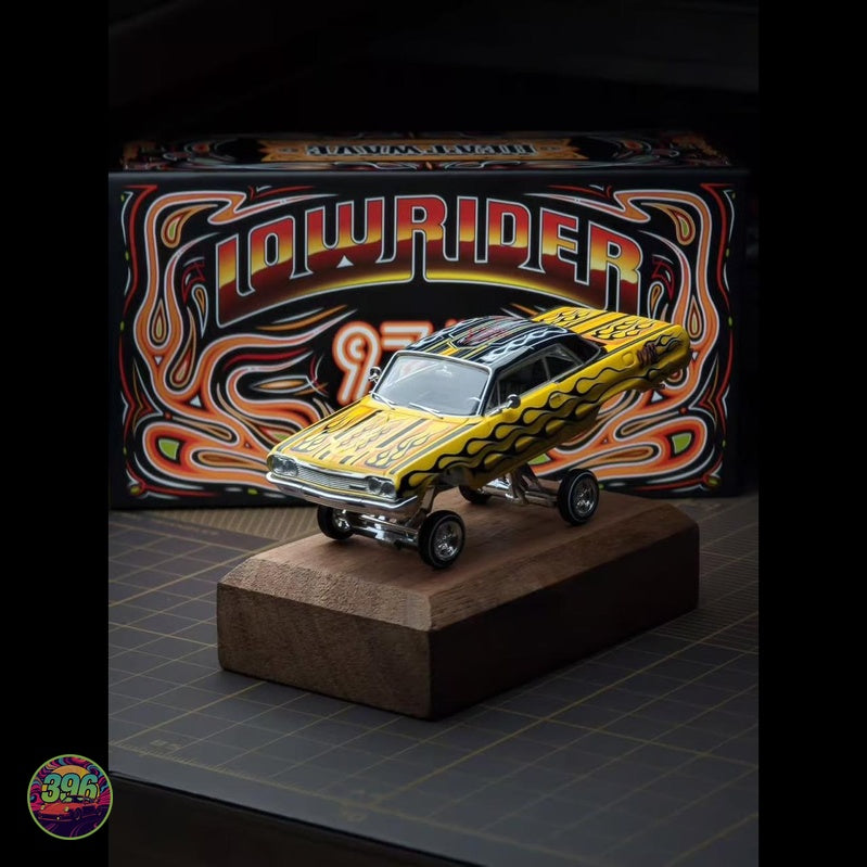 [PREORDER] Lowrider Magazine - 97M Chevy Impala SS Yellow with Black Flames HCFC Exclusive – 1:64 Diecast Model