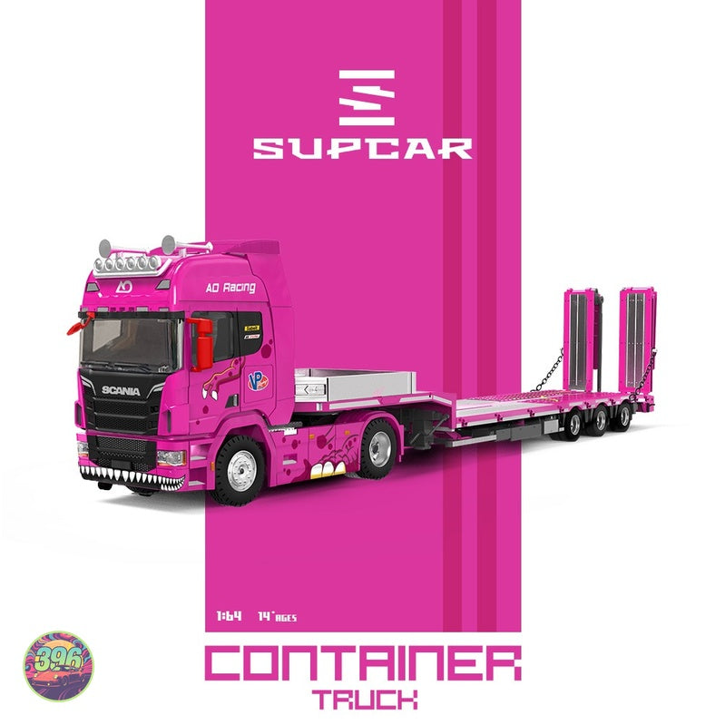 [PREORDER] Supcar - AO Racing Scania Flatbed Container Truck in Pink – 1:64 Supcar Diecast Model