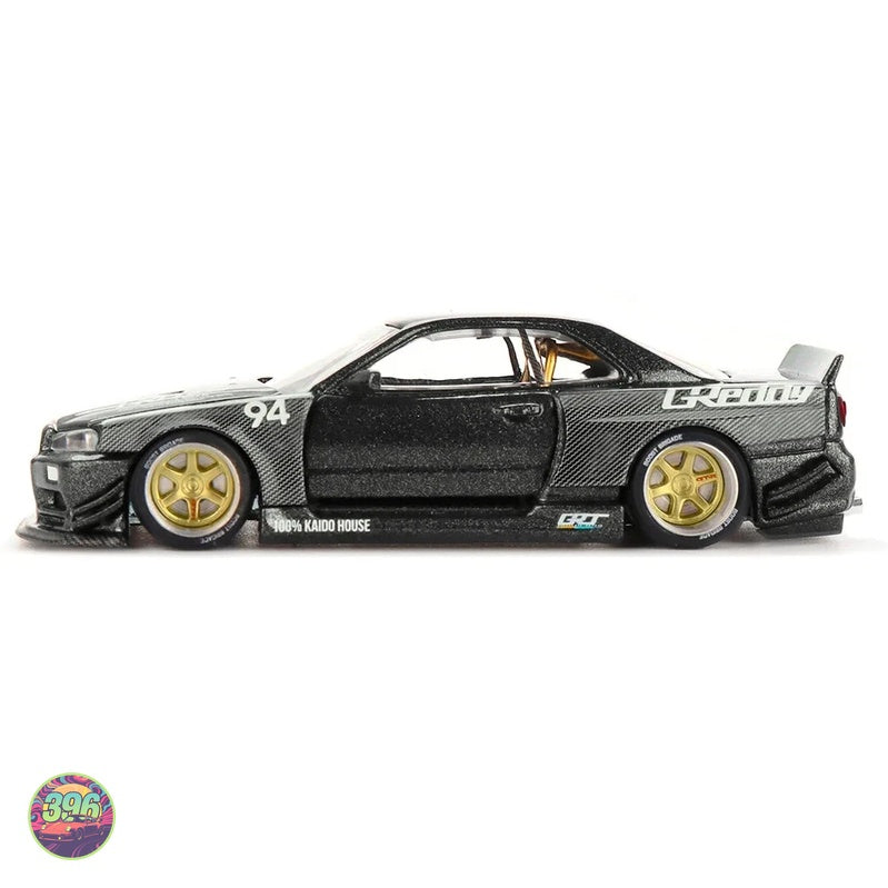 [PREORDER] Mini GT x Kaido House - Nissan Skyline GT-R (R34) Kaido Works Greddy V2 in Carbon Black – 1:64 Mini GT Diecast Model