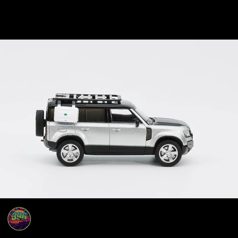 GCD x Enchery - Land Rover Defender 110 in Silver with Black Hood and Roof Rack – 1:64 GCD Diecast Model
