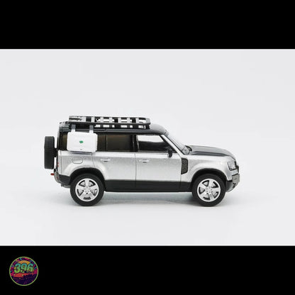 GCD x Enchery - Land Rover Defender 110 in Silver with Black Hood and Roof Rack – 1:64 GCD Diecast Model