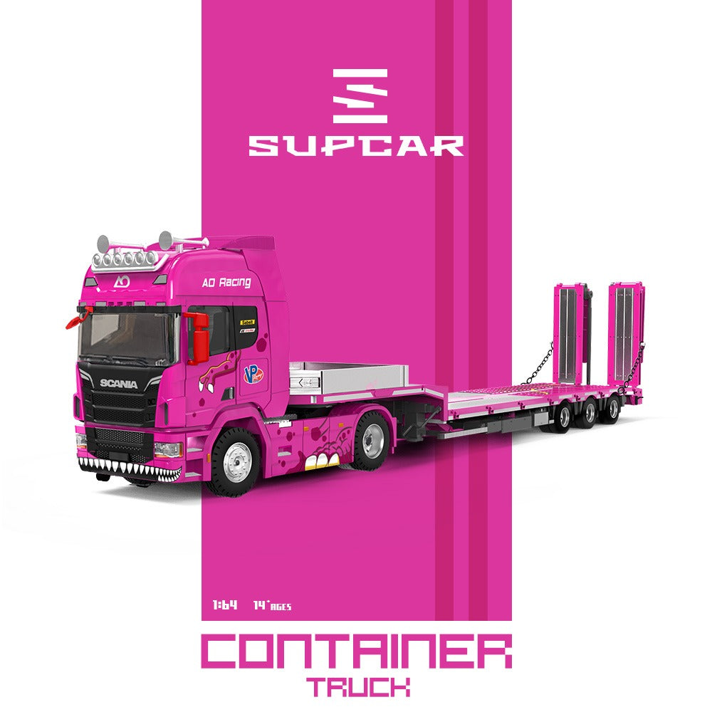 [PREORDER] Supcar - AO Racing Scania Flatbed Container Truck in Pink – 1:64 Supcar Diecast Model