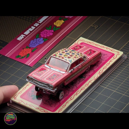 [PREORDER] 1964 Impala SS Lowrider – Pink with Roses Floral Livery – 1:64 Diecast Model