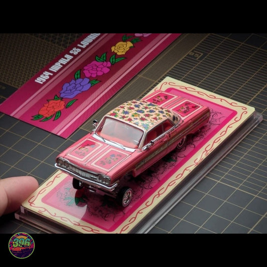 [PREORDER] 1964 Impala SS Lowrider – Pink with Roses Floral Livery – 1:64 Diecast Model