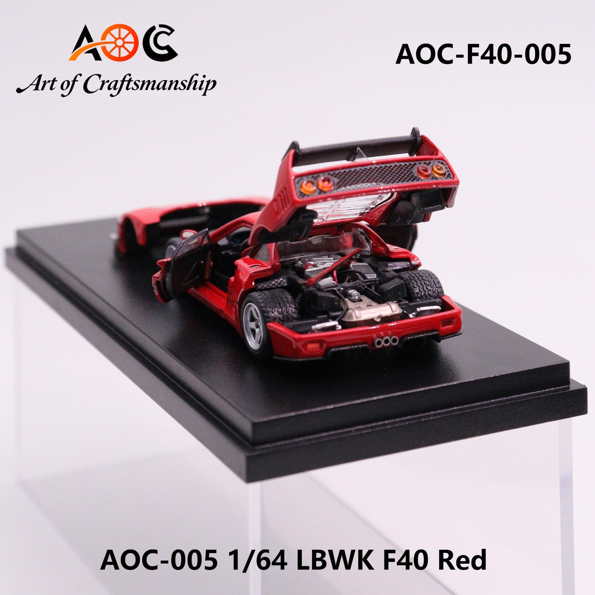 [PREORDER] AOC - LBWK Ferrari F40 in Red with Opening Hood – 1:64 AOC Diecast Model (AOC-F40-005)