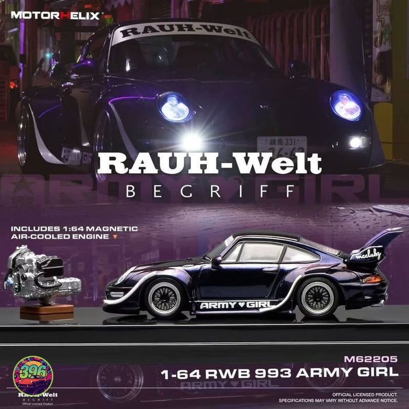 MotorHelix - RWB Porsche 993 Army Girl in Purple – 1:64 MotorHelix Diecast Model M62205