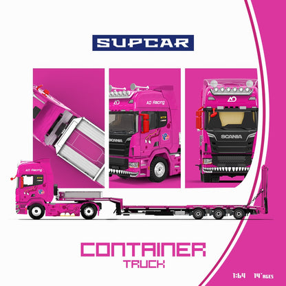 [PREORDER] Supcar - AO Racing Scania Flatbed Container Truck in Pink – 1:64 Supcar Diecast Model
