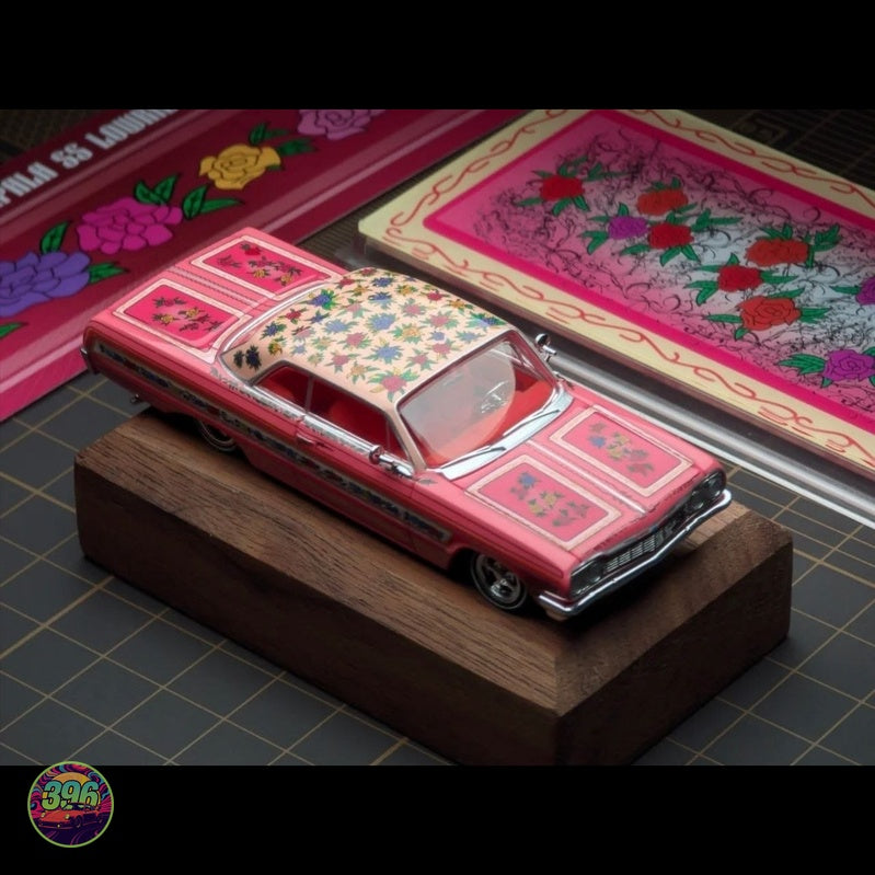 [PREORDER] 1964 Impala SS Lowrider – Pink with Roses Floral Livery – 1:64 Diecast Model