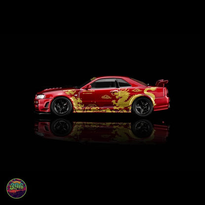 [PREORDER] MotorHelix - Nissan Skyline GT-R R34 Red Dragon – 1:64 MotorHelix Diecast Model