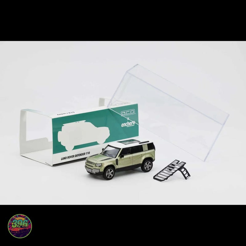 GCD x ENCHERY - Land Rover Defender 110 in Green with White Roof and Roof Rack – 1:64 GCD Diecast Model