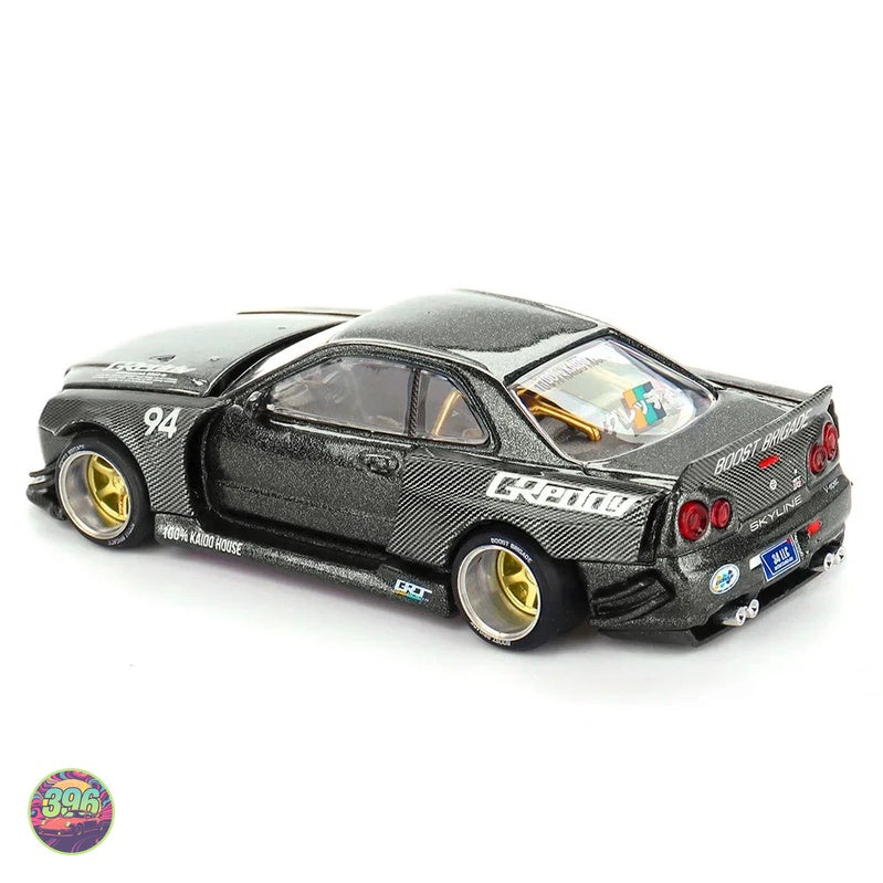 [PREORDER] Mini GT x Kaido House - Nissan Skyline GT-R (R34) Kaido Works Greddy V2 in Carbon Black – 1:64 Mini GT Diecast Model