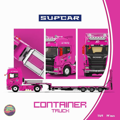 [PREORDER] Supcar - AO Racing Scania Flatbed Container Truck in Pink – 1:64 Supcar Diecast Model