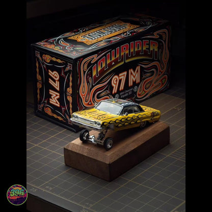 [PREORDER] Lowrider Magazine - 97M Chevy Impala SS Yellow with Black Flames HCFC Exclusive – 1:64 Diecast Model