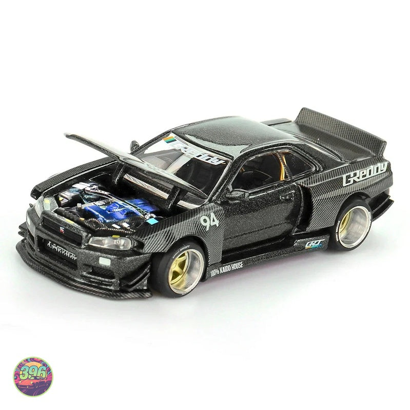 [PREORDER] Mini GT x Kaido House - Nissan Skyline GT-R (R34) Kaido Works Greddy V2 in Carbon Black – 1:64 Mini GT Diecast Model