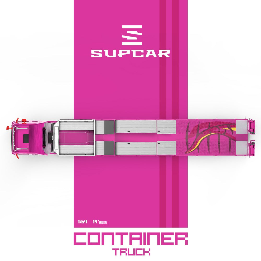 [PREORDER] Supcar - AO Racing Scania Flatbed Container Truck in Pink – 1:64 Supcar Diecast Model