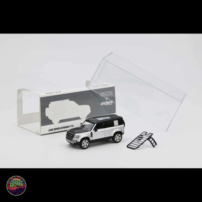 GCD x Enchery - Land Rover Defender 110 in Silver with Black Hood and Roof Rack – 1:64 GCD Diecast Model