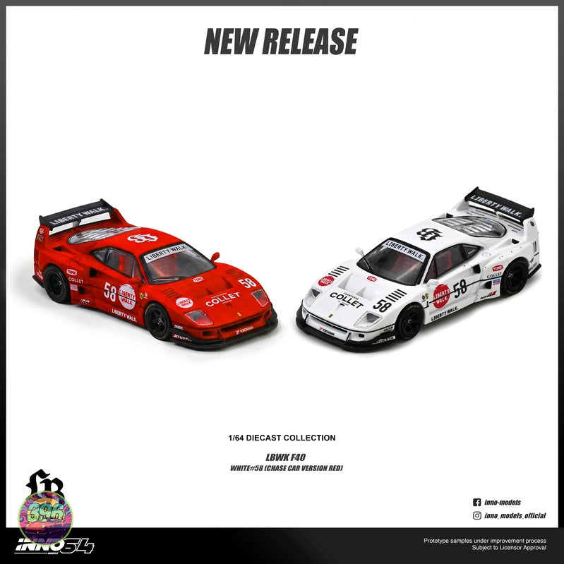 [PREORDER] Inno64 - Liberty Walk Ferrari F40 #58 White – 1:64 Inno64 Diecast Model
