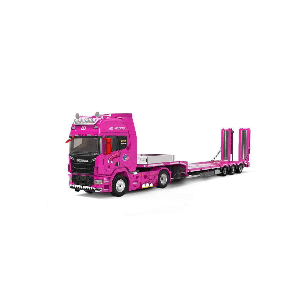 [PREORDER] Supcar - AO Racing Scania Flatbed Container Truck in Pink – 1:64 Supcar Diecast Model