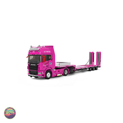 [PREORDER] Supcar - AO Racing Scania Flatbed Container Truck in Pink – 1:64 Supcar Diecast Model