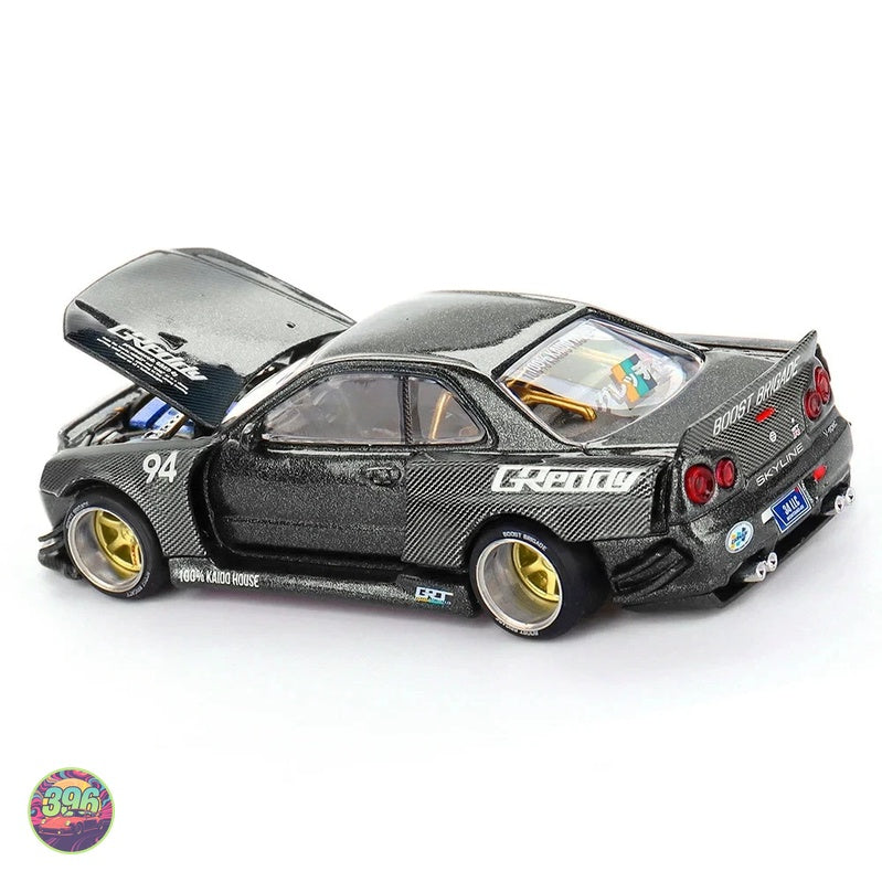 [PREORDER] Mini GT x Kaido House - Nissan Skyline GT-R (R34) Kaido Works Greddy V2 in Carbon Black – 1:64 Mini GT Diecast Model