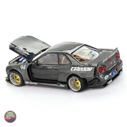 [PREORDER] Mini GT x Kaido House - Nissan Skyline GT-R (R34) Kaido Works Greddy V2 in Carbon Black – 1:64 Mini GT Diecast Model