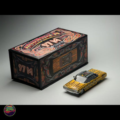 [PREORDER] Lowrider Magazine - 97M Chevy Impala SS Yellow with Black Flames HCFC Exclusive – 1:64 Diecast Model