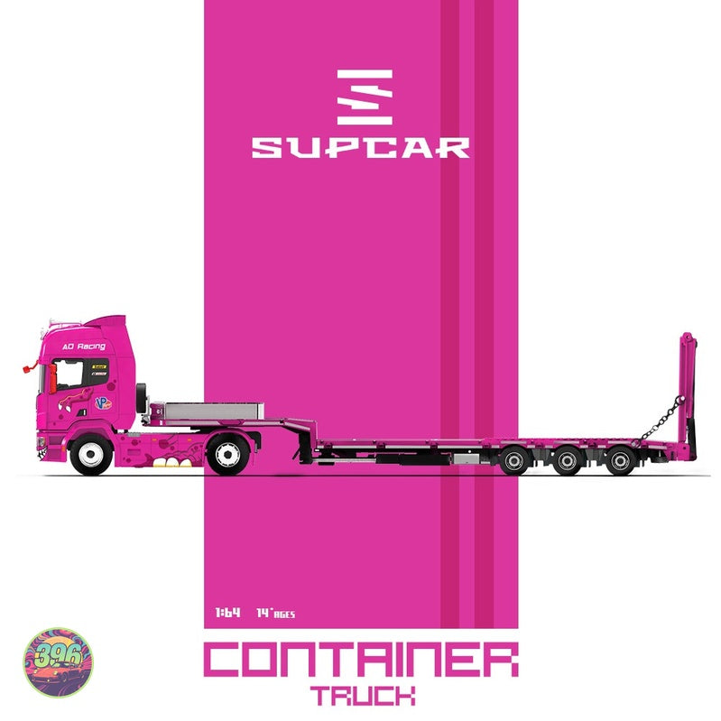 [PREORDER] Supcar - AO Racing Scania Flatbed Container Truck in Pink – 1:64 Supcar Diecast Model