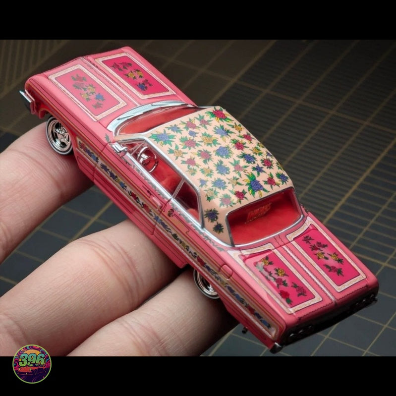 [PREORDER] 1964 Impala SS Lowrider – Pink with Roses Floral Livery – 1:64 Diecast Model