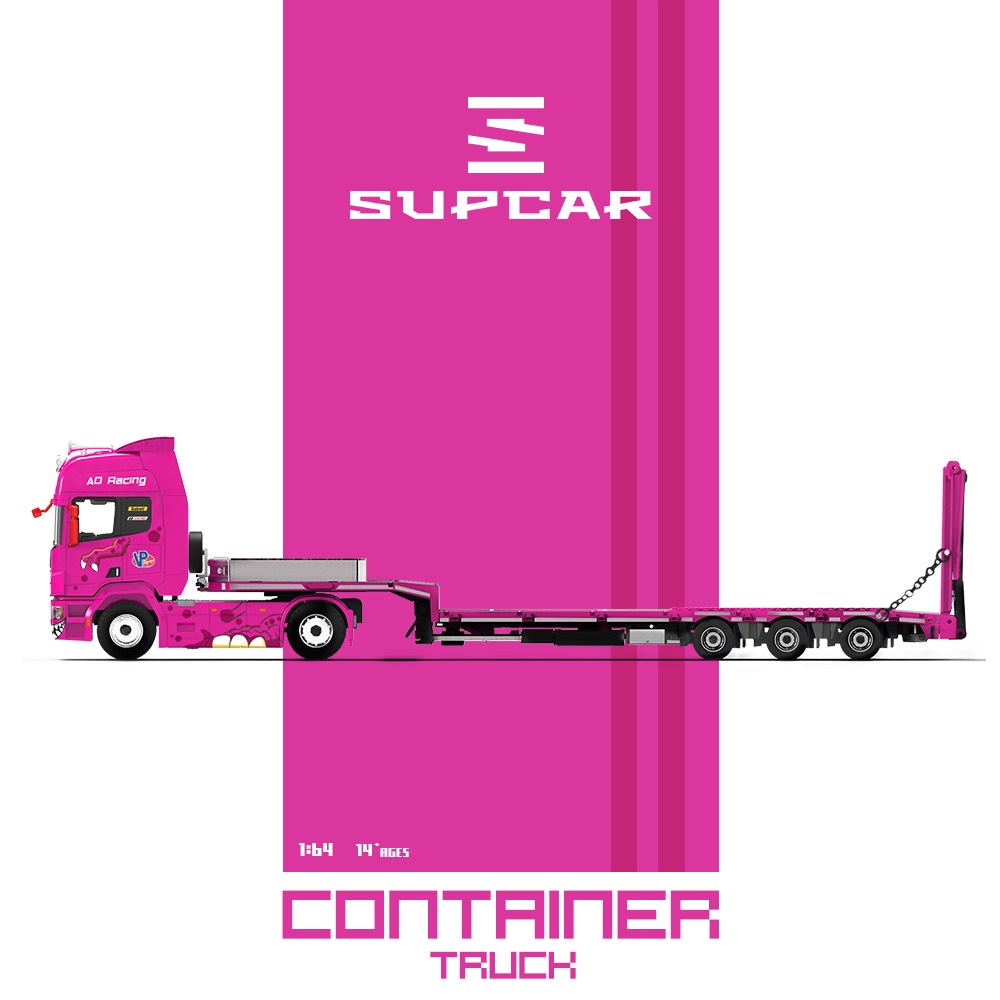 [PREORDER] Supcar - AO Racing Scania Flatbed Container Truck in Pink – 1:64 Supcar Diecast Model