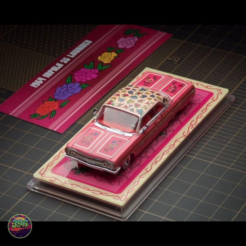 [PREORDER] 1964 Impala SS Lowrider – Pink with Roses Floral Livery – 1:64 Diecast Model
