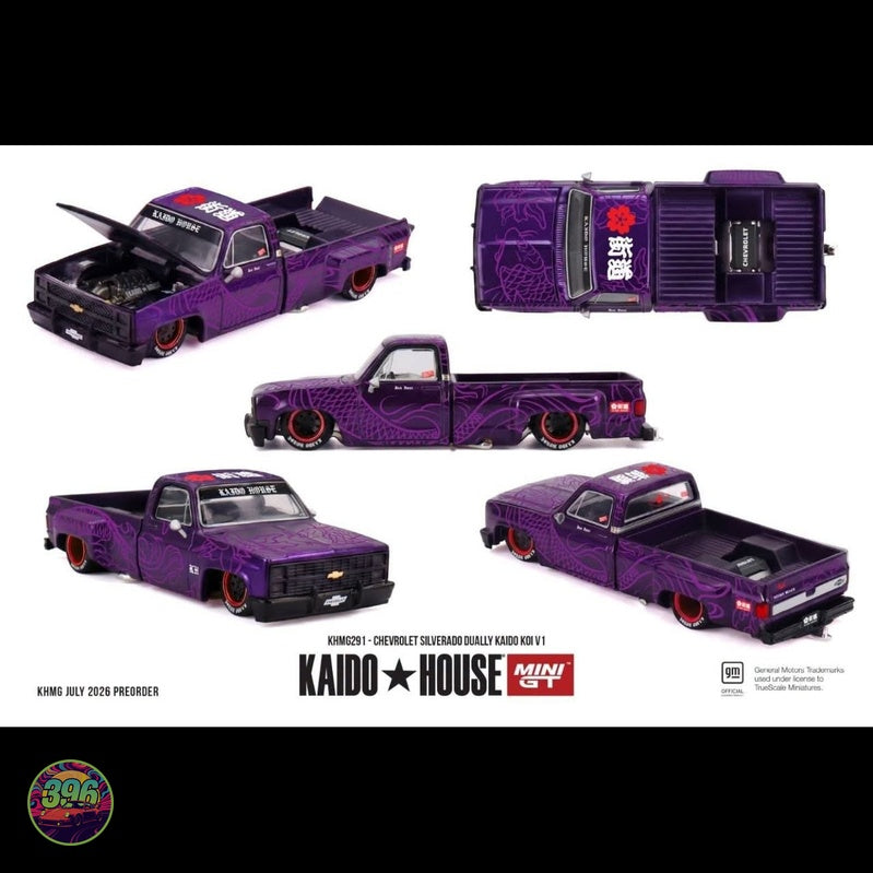 [PREORDER] Mini GT - Chevrolet Silverado Dually Kaido Koi V1 in Purple – 1:64 Mini GT Diecast Model