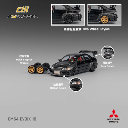 CM Model Mitsubishi Lancer Evo IX 1:64 Diecast - Full Carbon - JDM Collectible