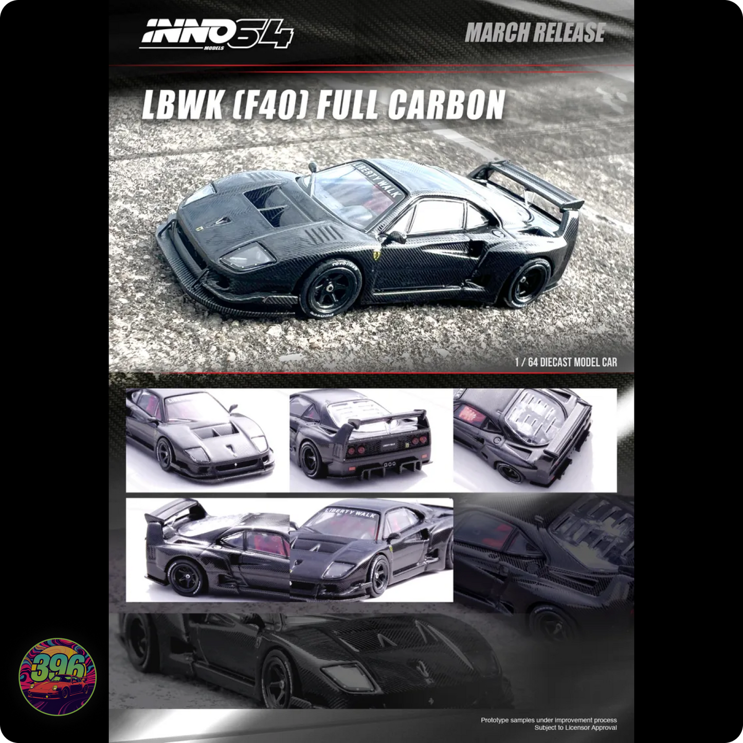 [PRE ORDER] Inno64 - Liberty Walk LBWK Ferrari F40 in Full Carbon Wide Body – 1:64 INNO64 Diecast Model