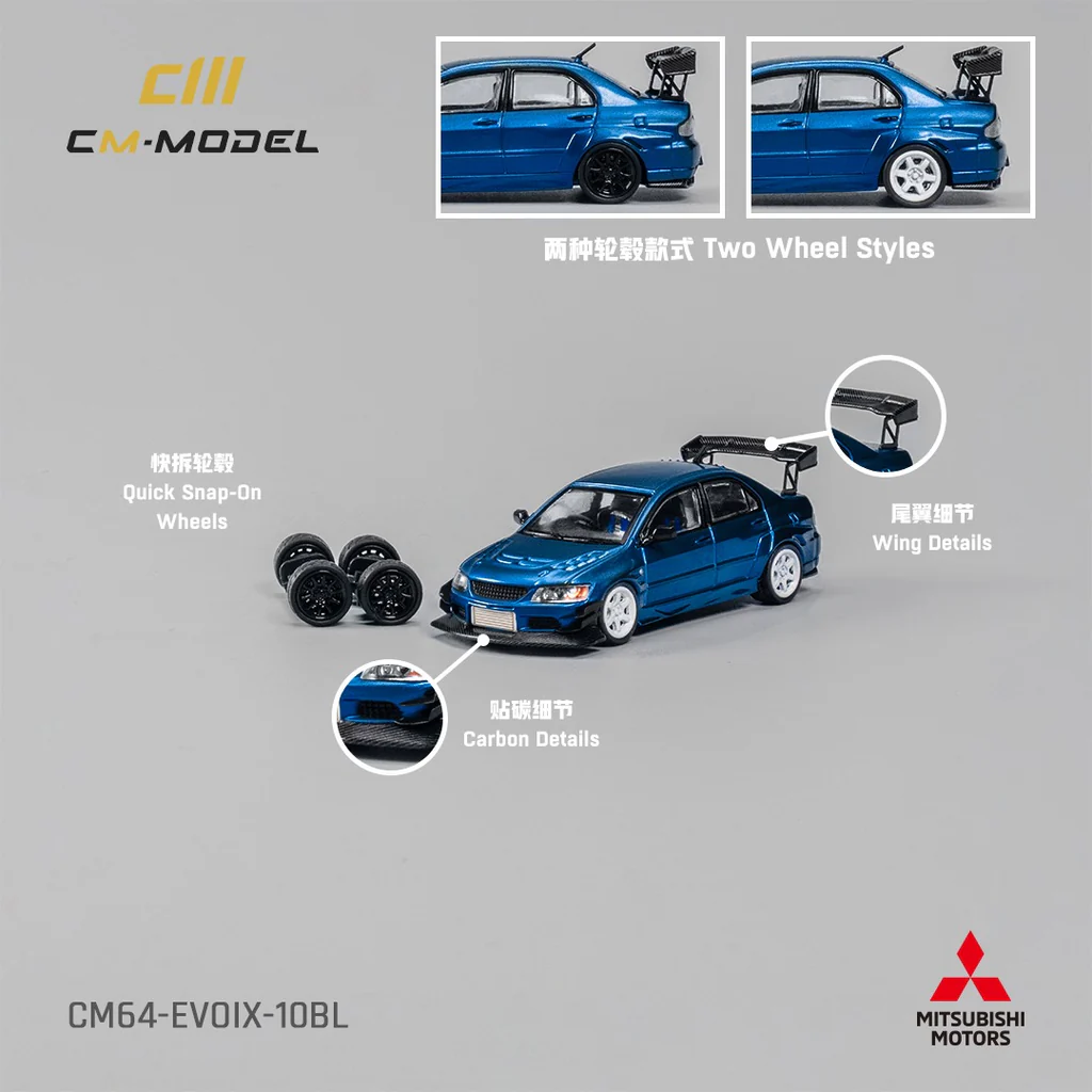 CM Model Mitsubishi Lancer Evolution IX 1:64 Diecast - Metallic Blue - JDM Collectible