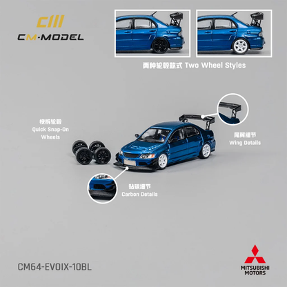 CM Model Mitsubishi Lancer Evolution IX 1:64 Diecast - Metallic Blue - JDM Collectible