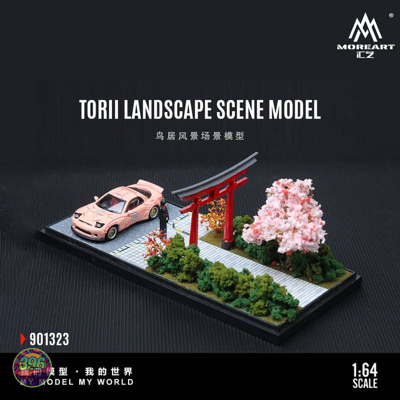 MoreArt - Japanese Torii Gate Landscape Scene with Cherry Blossom – 1:64 MoreArt Diorama Model – 901323