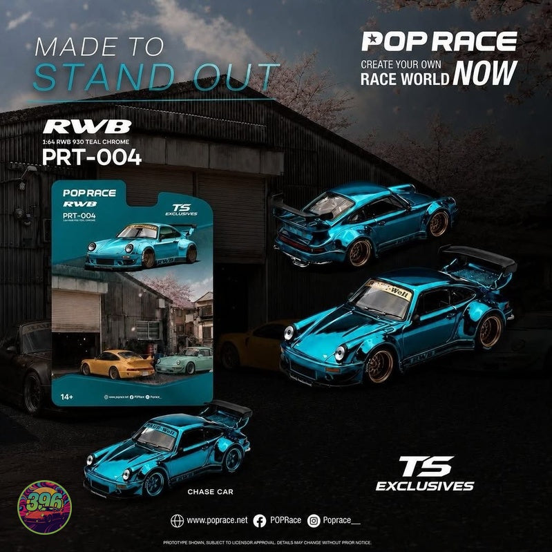 Pop Race x Tokyo Saloon - RWB 930 Teal Chrome – 1:64 Pop Race Diecast Model PRT-004