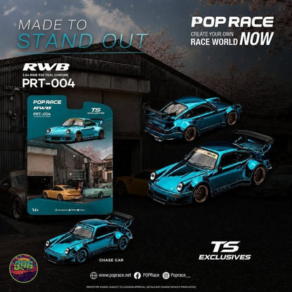 Pop Race x Tokyo Saloon - RWB 930 Teal Chrome – 1:64 Pop Race Diecast Model PRT-004