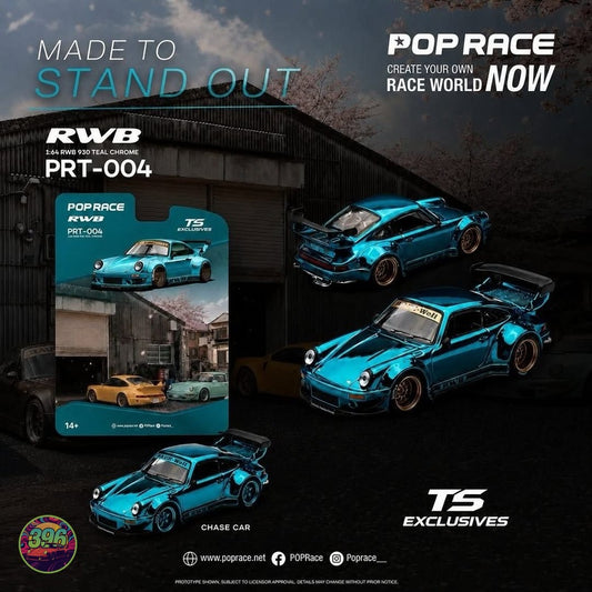 Pop Race x Tokyo Saloon - RWB 930 Teal Chrome – 1:64 Pop Race Diecast Model PRT-004