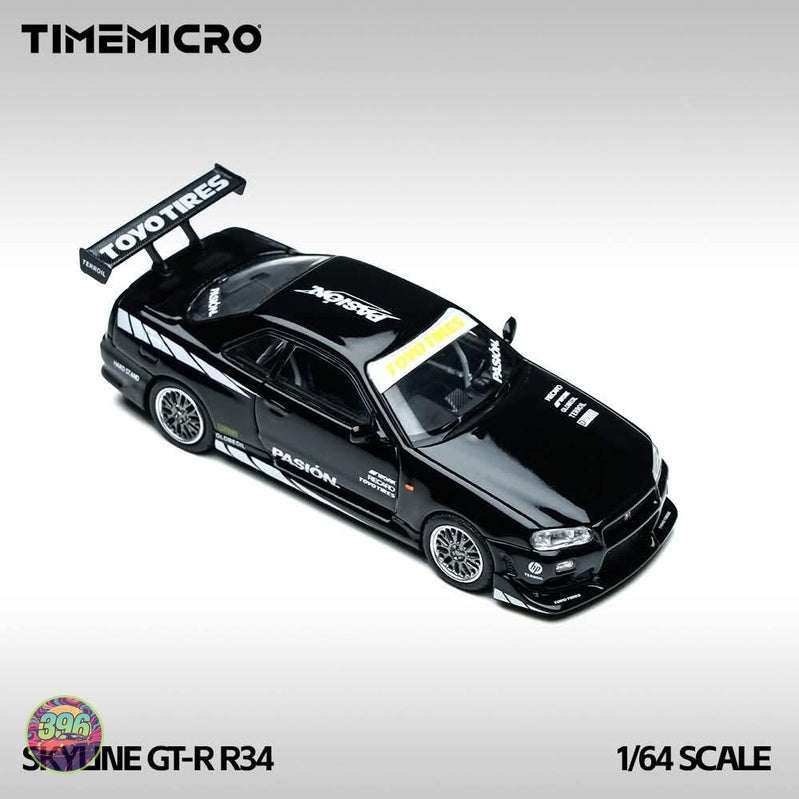 TimeMicro - Nissan Skyline GT-R R34 Black Toyo Tires Livery – 1:64 TimeMicro Diecast Model