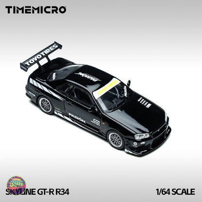 TimeMicro - Nissan Skyline GT-R R34 Black Toyo Tires Livery – 1:64 TimeMicro Diecast Model