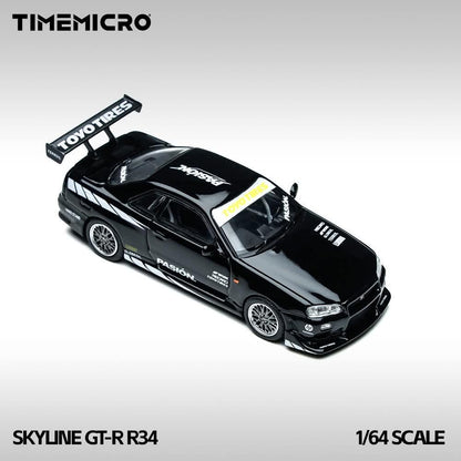 TimeMicro - Nissan Skyline GT-R R34 Black Toyo Tires Livery – 1:64 TimeMicro Diecast Model