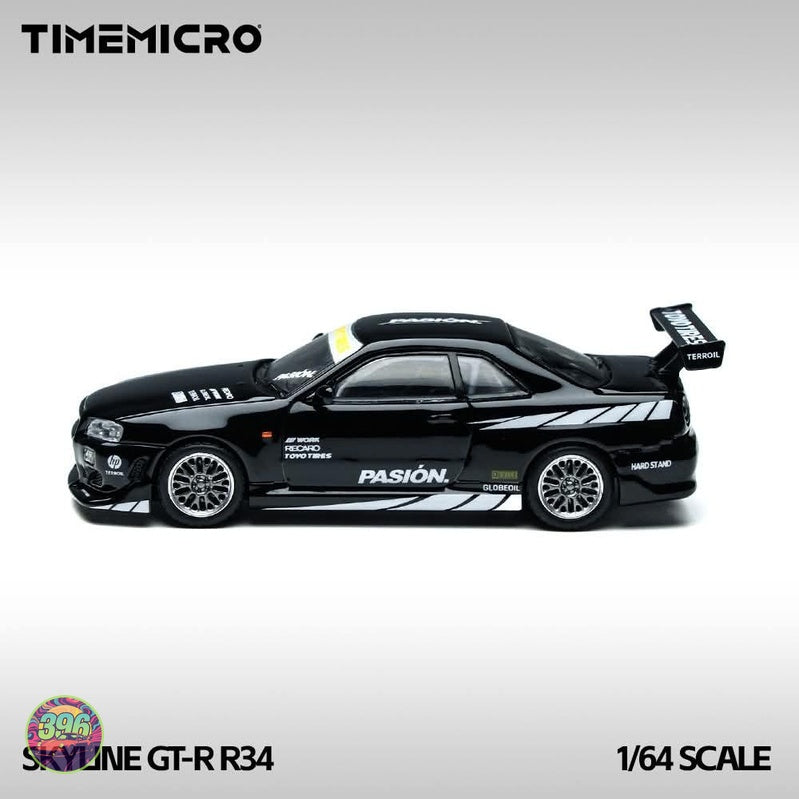 TimeMicro - Nissan Skyline GT-R R34 Black Toyo Tires Livery – 1:64 TimeMicro Diecast Model