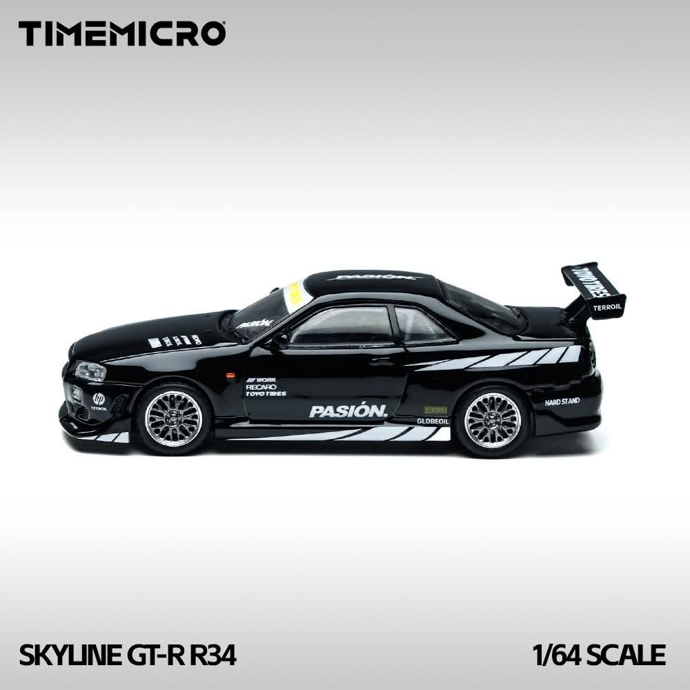 TimeMicro - Nissan Skyline GT-R R34 Black Toyo Tires Livery – 1:64 TimeMicro Diecast Model