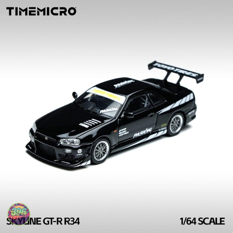 TimeMicro - Nissan Skyline GT-R R34 Black Toyo Tires Livery – 1:64 TimeMicro Diecast Model