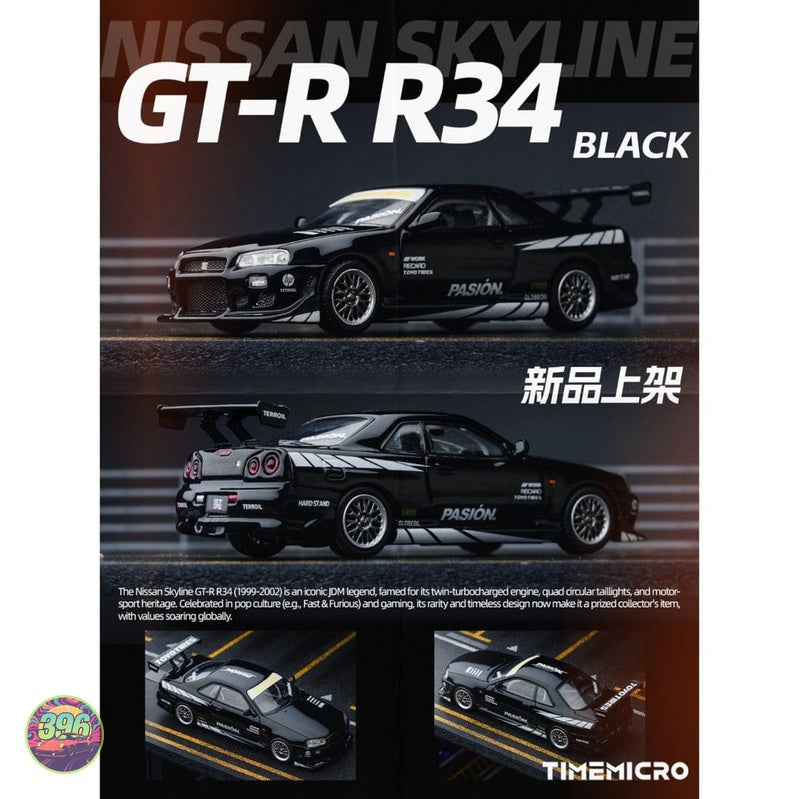 TimeMicro - Nissan Skyline GT-R R34 Black Toyo Tires Livery – 1:64 TimeMicro Diecast Model
